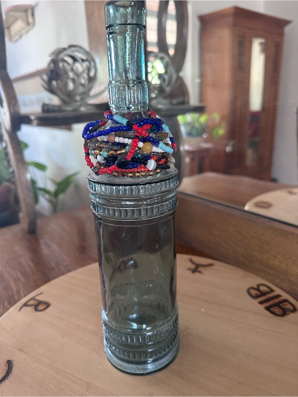 Handcrafted Multicolor Beaded Bottle Accent - Home Accents